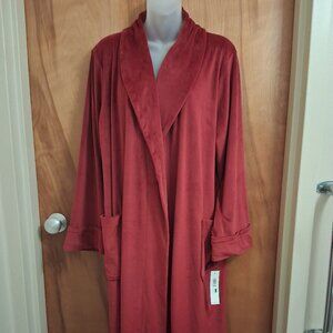 Midnight by Carole Hochman plush Robe Burgundy Red Large midi NWT missing belt L